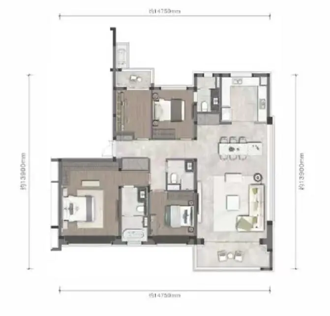 建面约110㎡三房两厅两卫