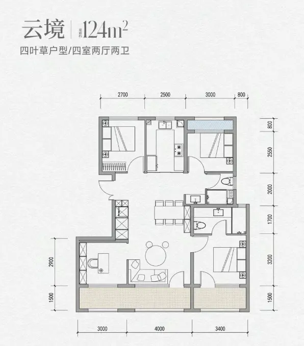花语璟云124㎡四居房型图