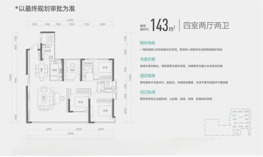 143平米户型图展示四室布局