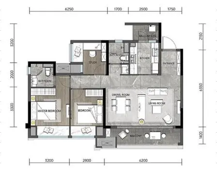 小高99㎡二室二厅二卫户型图