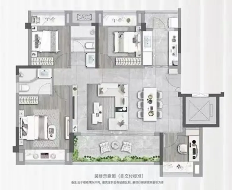 三房两厅两卫户型图