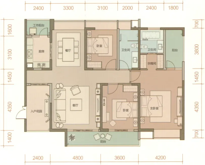 1-C 139.90㎡ 3室2厅2卫房型图